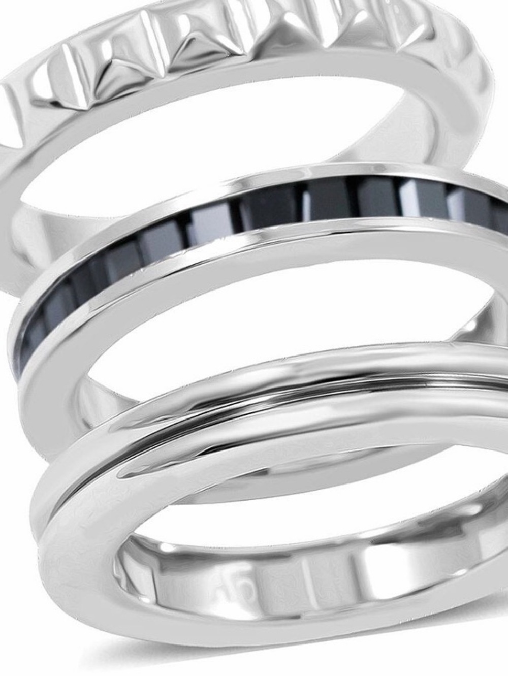 Calvin Klein Silver Stacked Ring Set with Black Diomonds